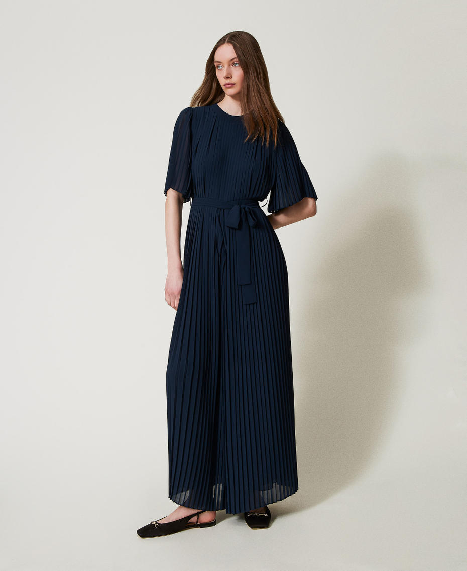 Long crêpe georgette jumpsuit Blue Night Woman 251TP2050_00238_01