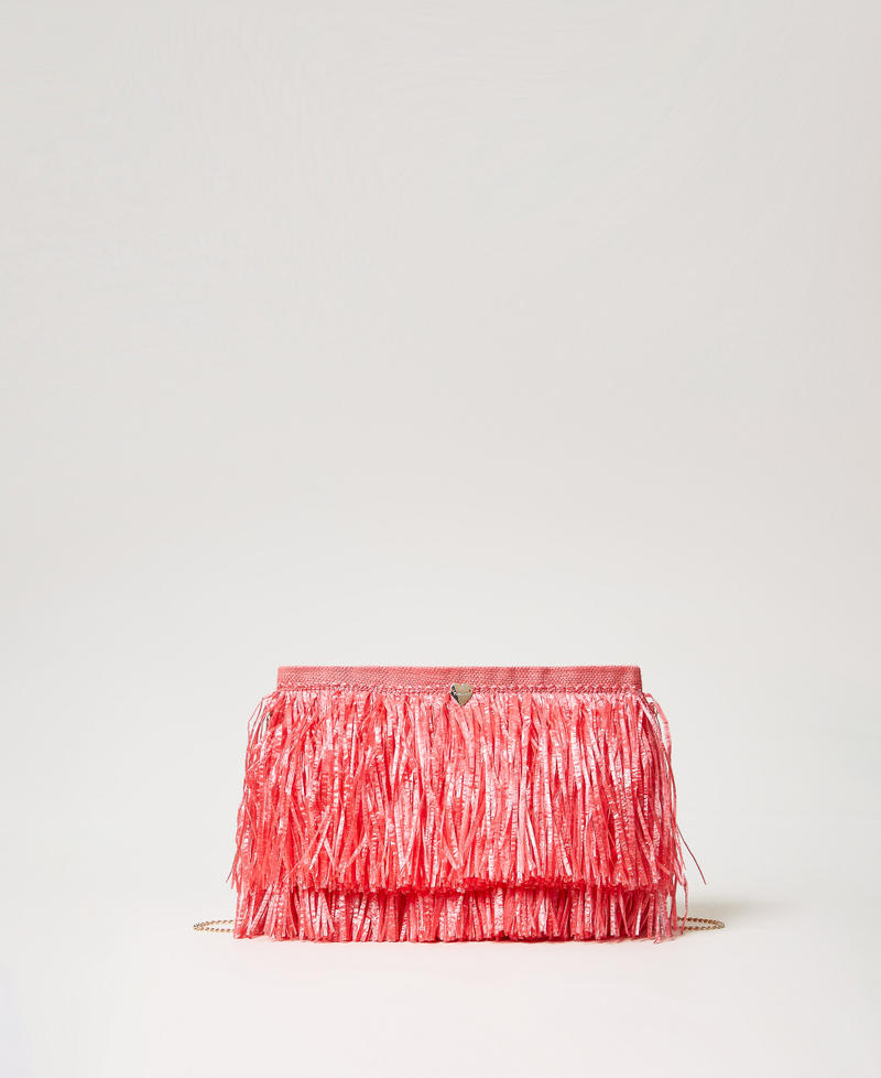 Jute shoulder bag with fringes Coral Sunset Woman 251LM8AEE_12360_01