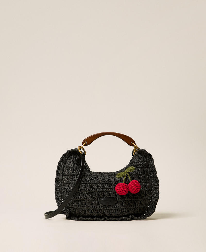 Crochet raffia Croissant bag with cherries Black Woman 261TD8301_00006_01