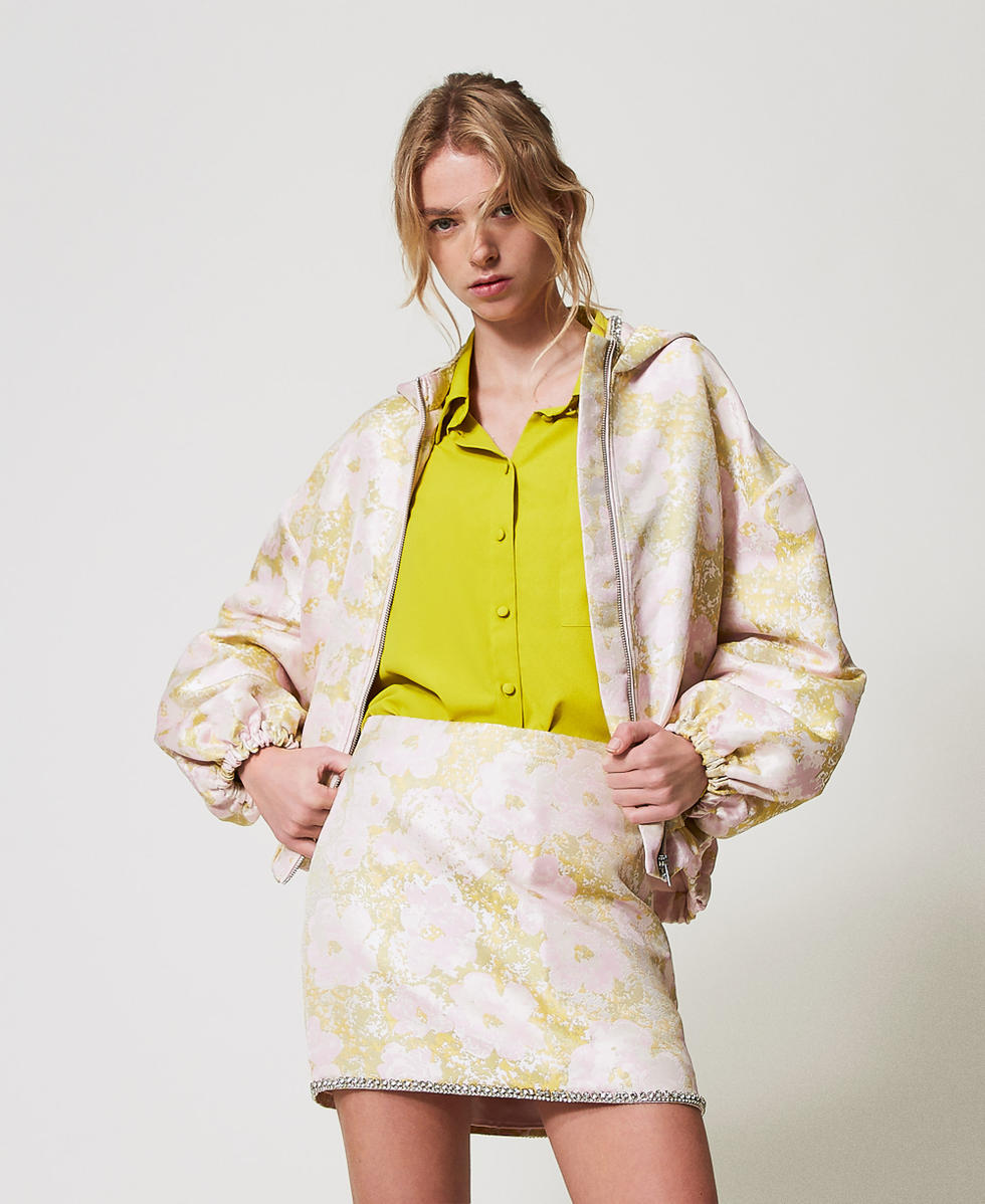 Jacquard bomber with hand embroidery