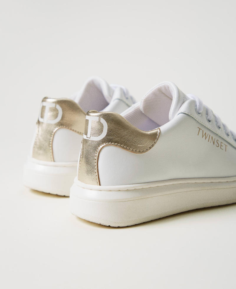 Leather trainers with contrasting details Two-tone Optical White/Platinum Girl 251GCJ010_12173_03