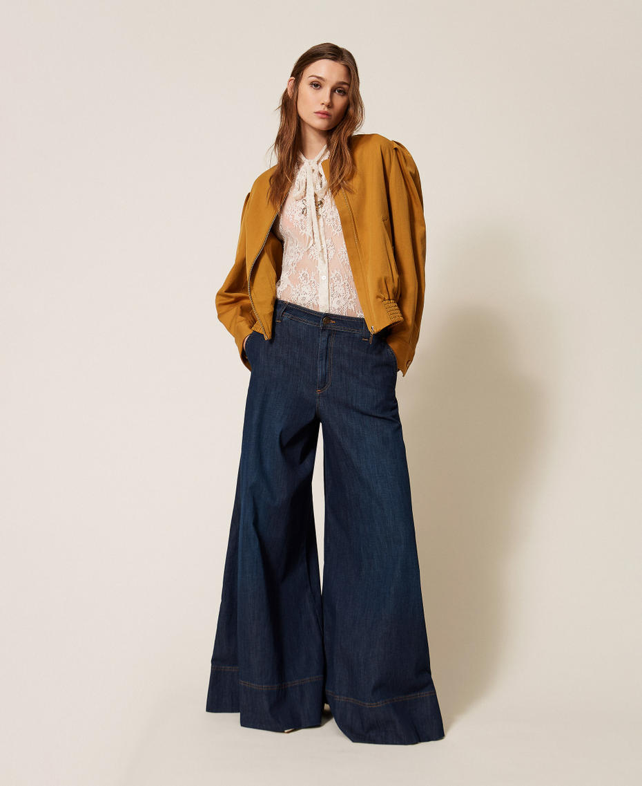 Palazzo jeans with stitching Dark Denim Woman 261TP2671_01313_01