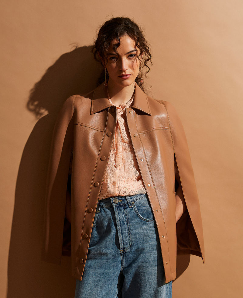 Faux leather cape jacket Caramel Camel Woman 261TP2041_11718_PC