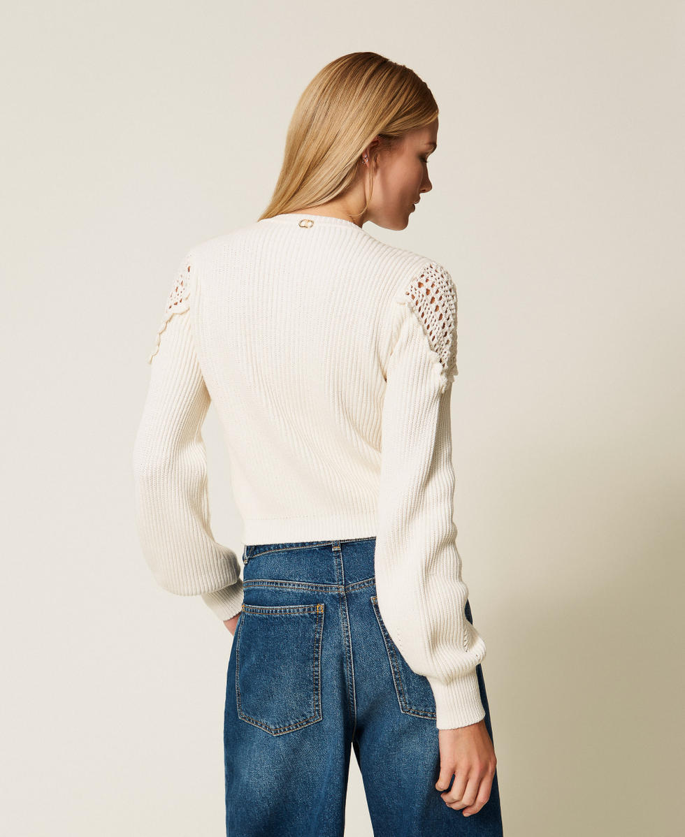 Cardigan en laine mélangée avec crochet Beige « Parchment » Femme 252TP3100_07222_03