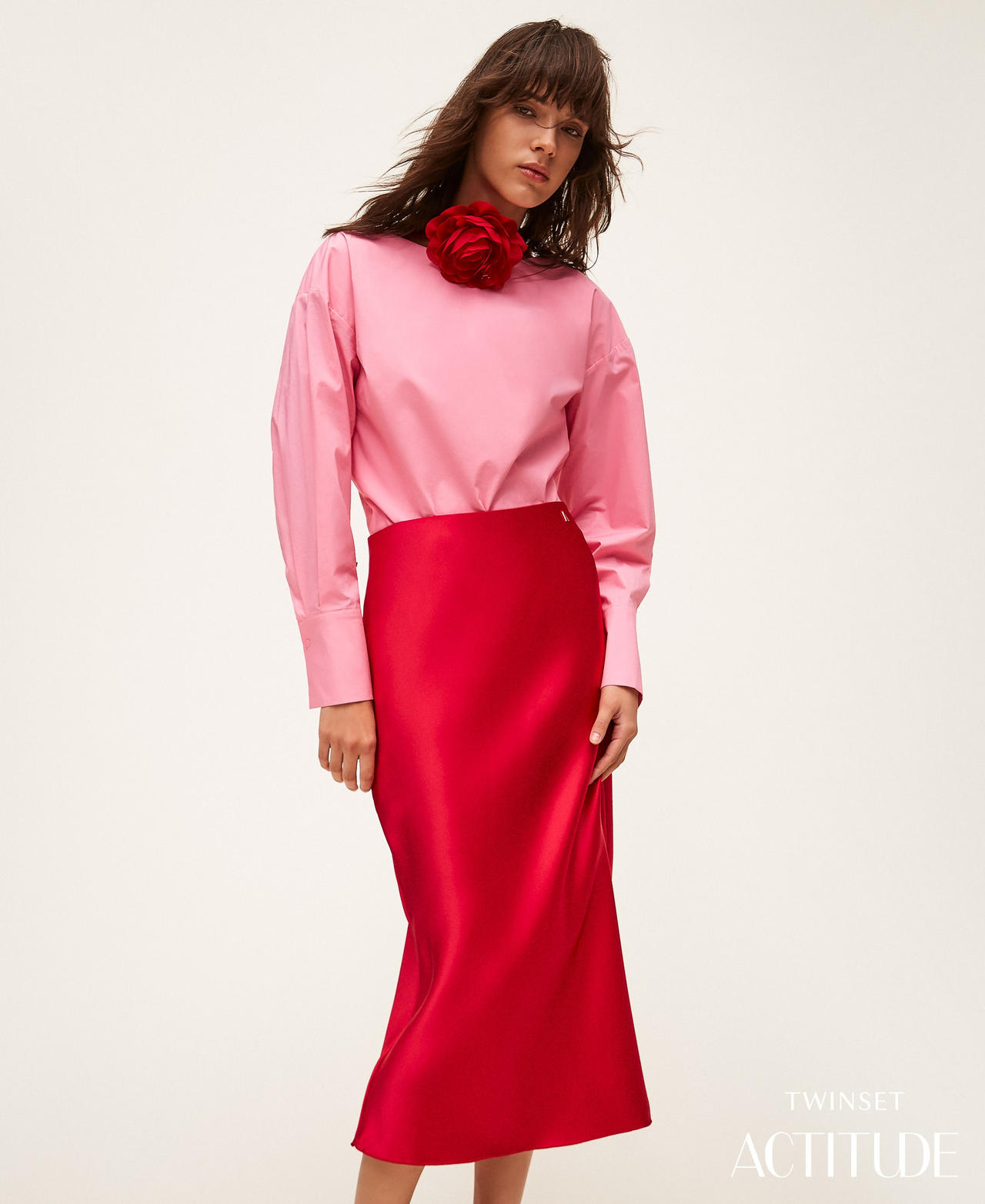 Long satin skirt Magenta Red Woman 261AP2252_13160_PA