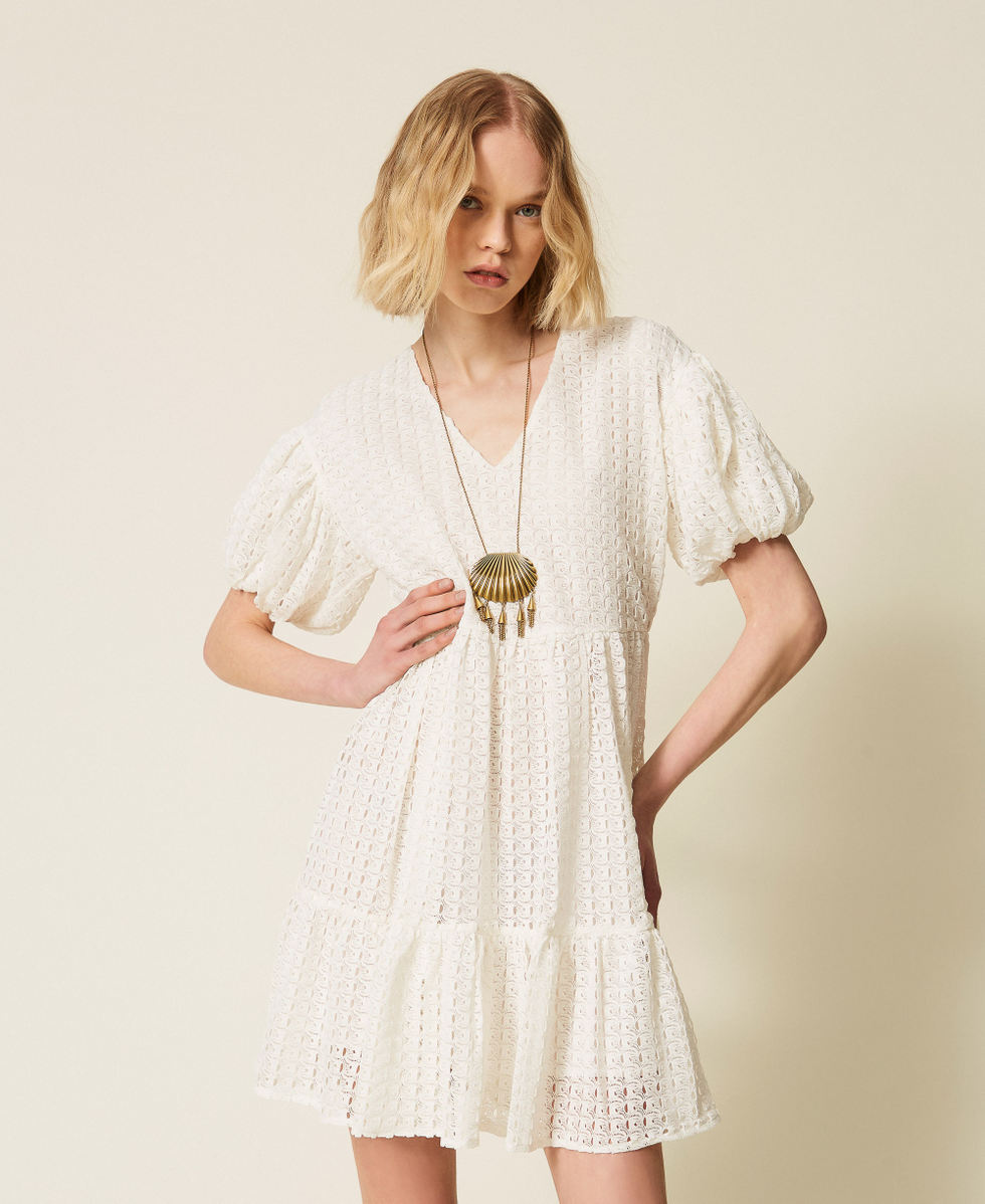 Short crochet dress with flounce Off White Woman 261LM2BDD_00526_01