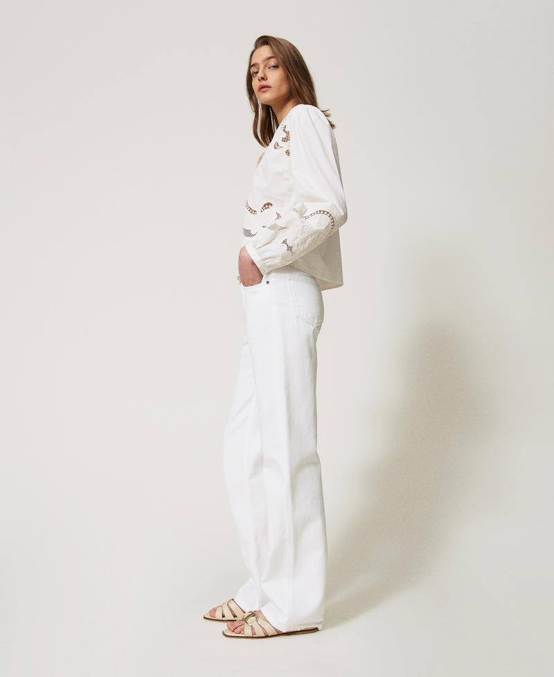 Trousers in floral bull White Denim Woman 251TT2210_01226_02