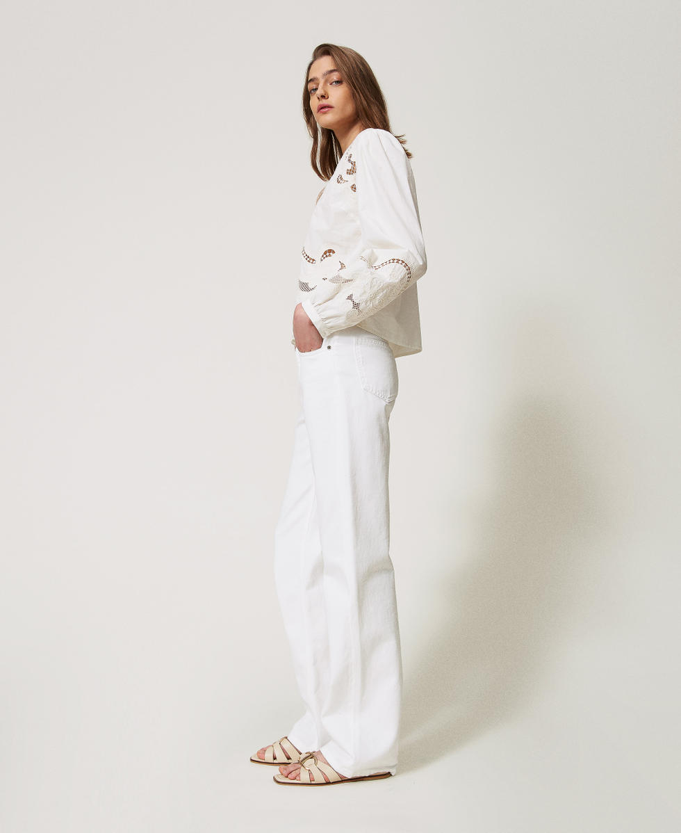 Trousers in floral bull White Denim Woman 251TT2210_01226_02