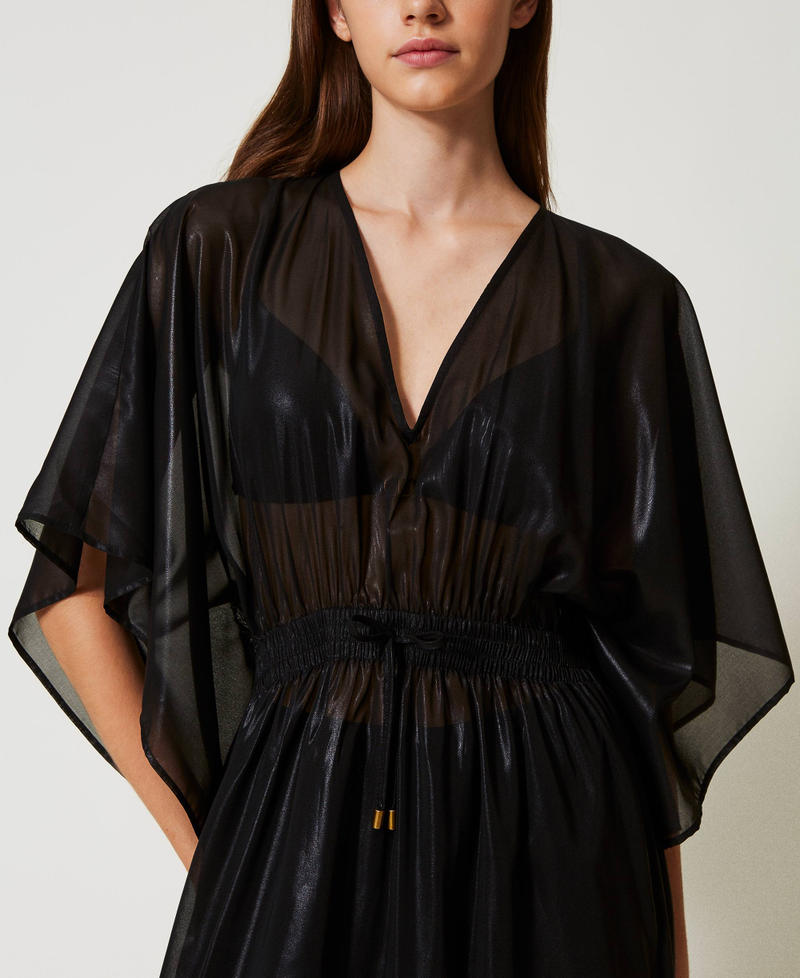 Long laminated georgette kaftan Black Woman 251LB2MBB_00006_04