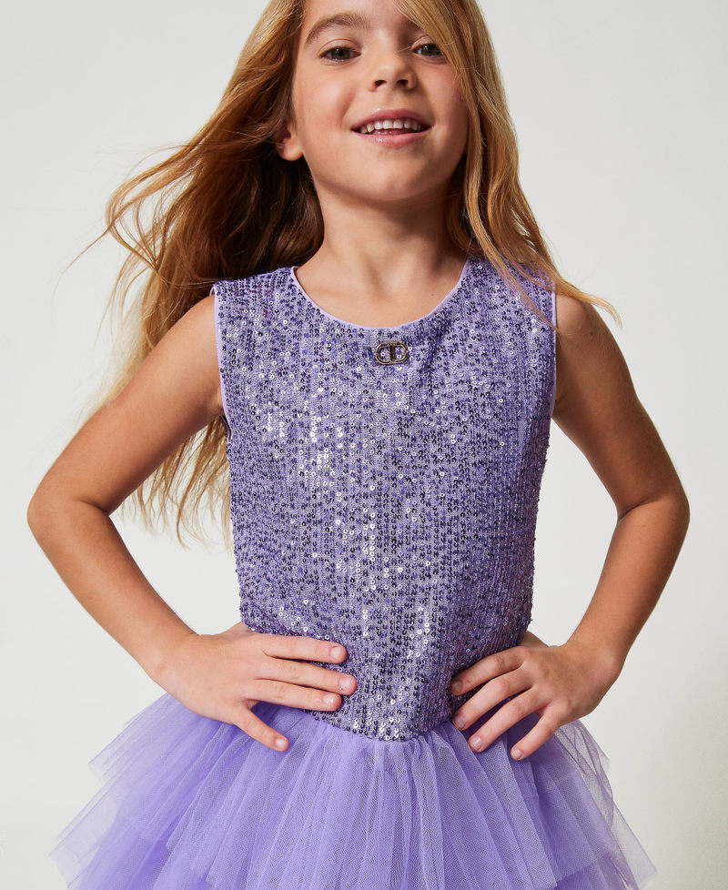 Short sequin and tulle dress Pastel Violet Girl 251GJ2533_11862_04