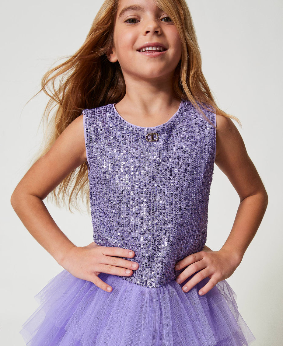 Short sequin and tulle dress Pastel Violet Girl 251GJ2533_11862_04