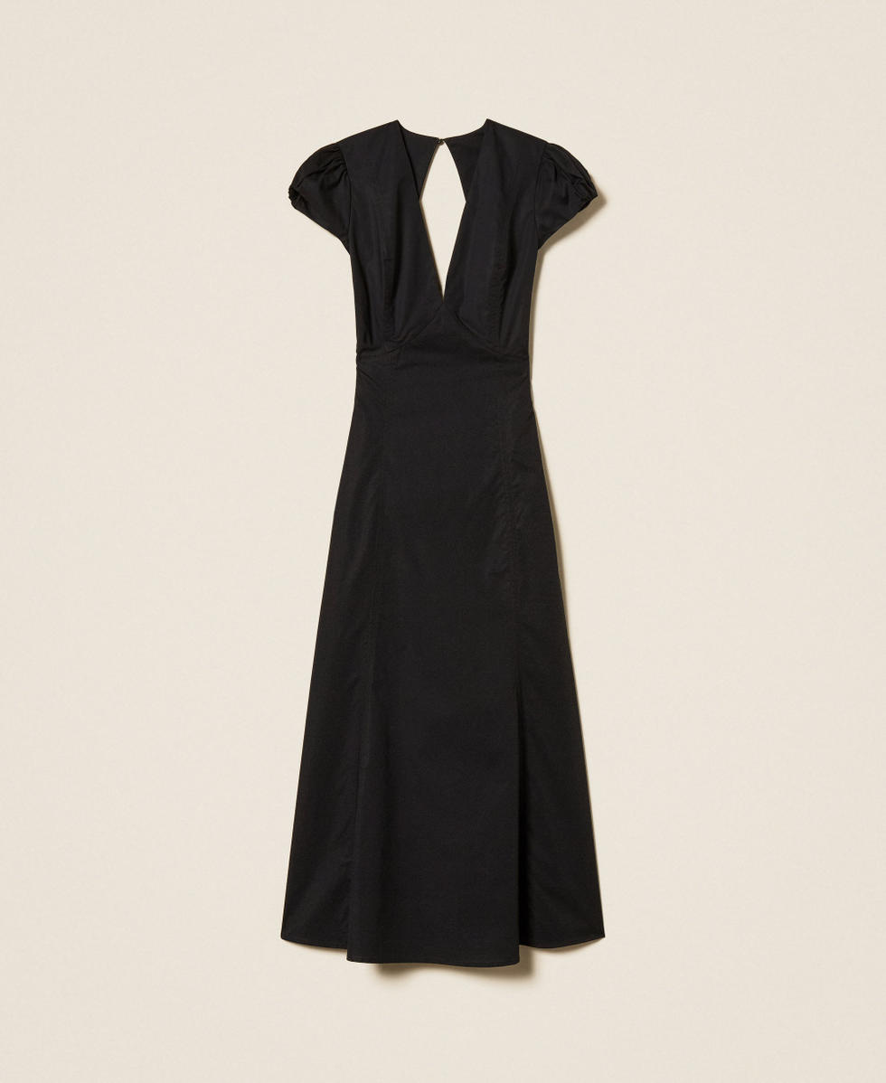 Langes Kleid aus Popeline Schwarz Frau 261TT2025_00006_S0