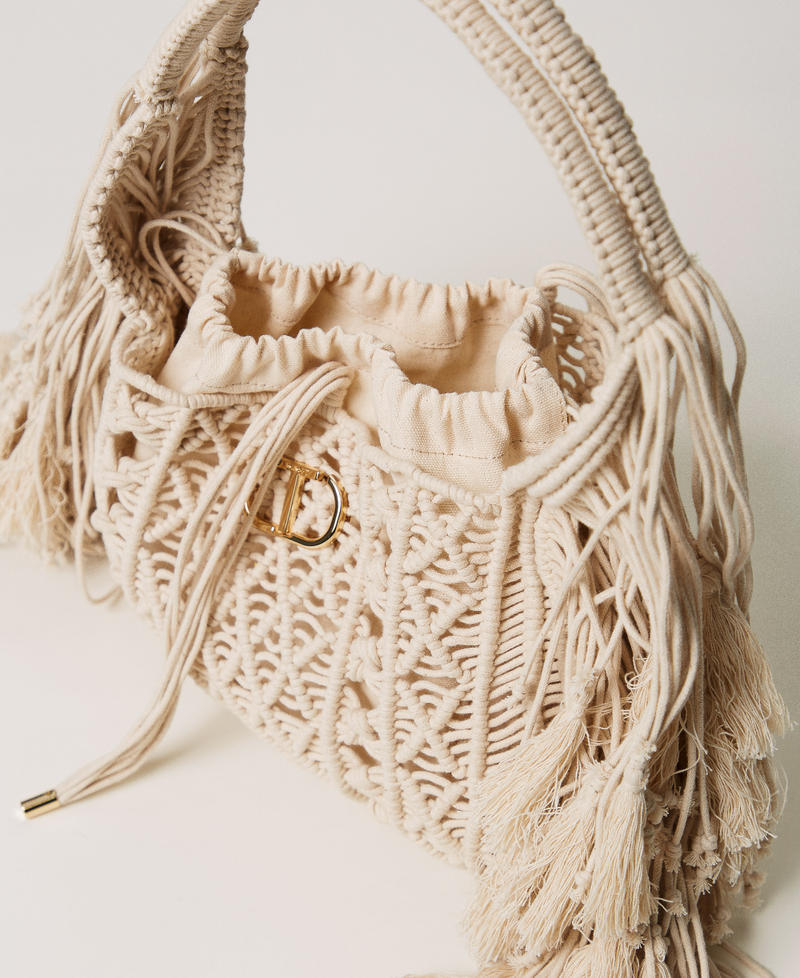 ‘Salina’ shopper with woven design and fringes Pale "Ginger Root” Beige Woman 251TS8020_11640_03