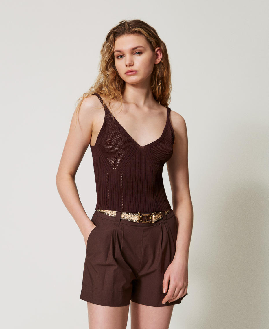 Poplin shorts with belt Coffee Woman 251TT2106_00203_01