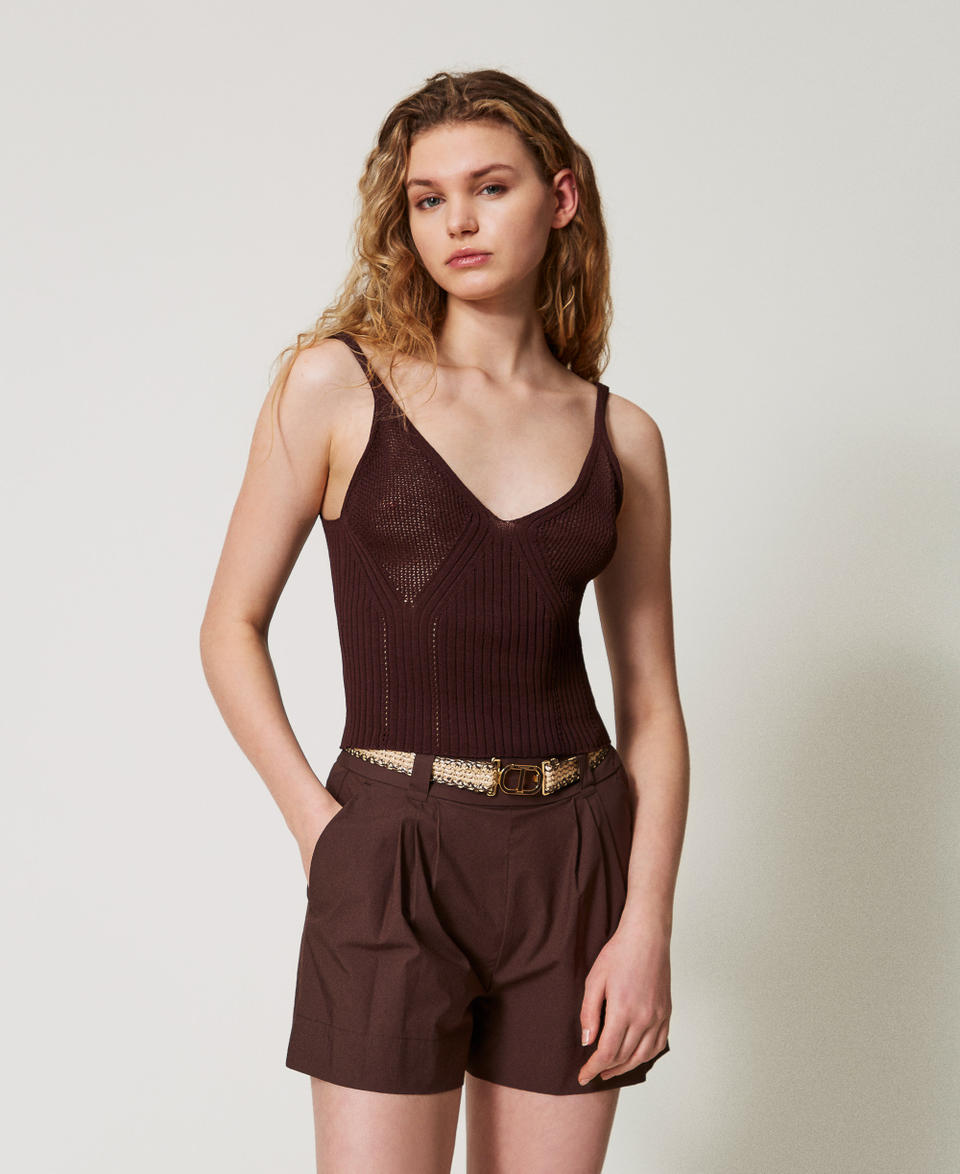 Poplin shorts with belt Coffee Woman 251TT2106_00203_01