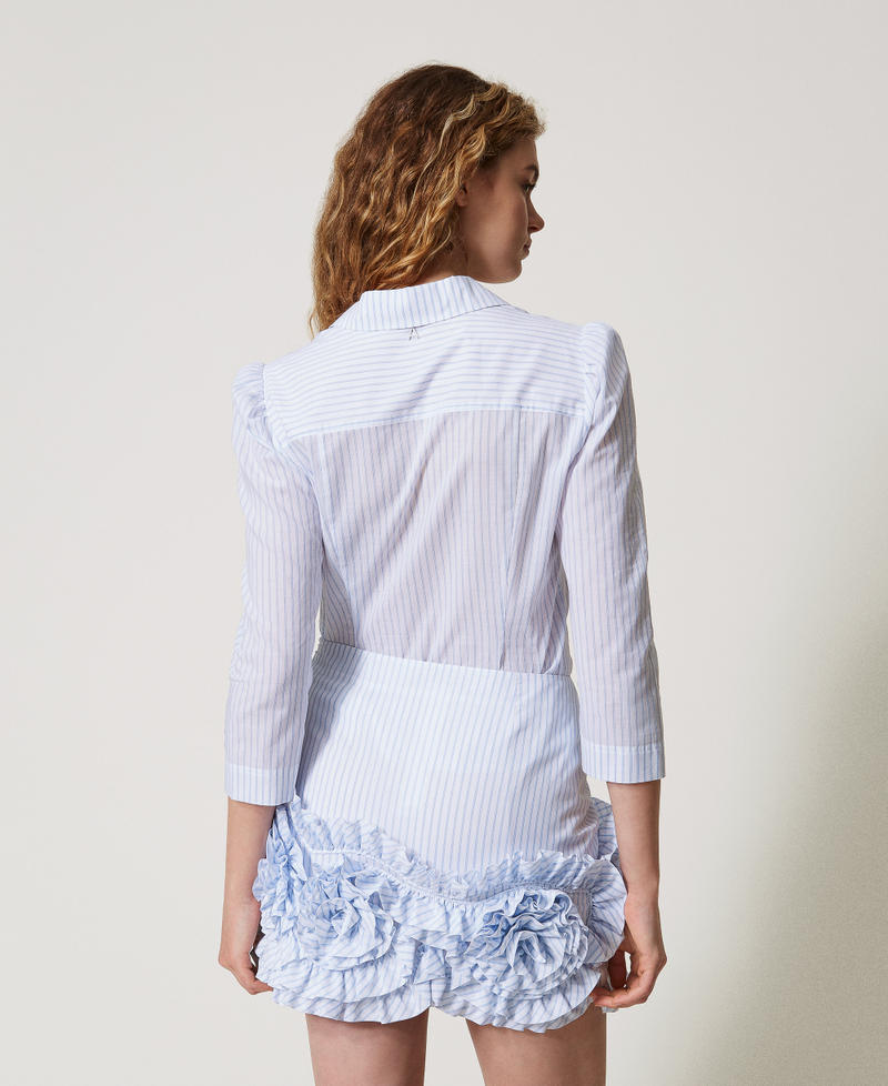 Striped poplin miniskirt with roses Two-tone Papers White/Deep Light Blue Woman 251AX2059_12399_02