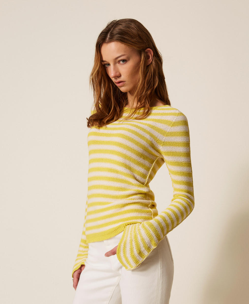 Jersey de cuello redondo a rayas bicolor sin costuras Raya Beige &laquo;Parchment&raquo; / Amarillo &laquo;Limeade&raquo; Mujer 261TP3221_13381_02