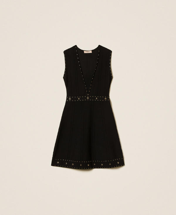 Short knit dress with rhinestones