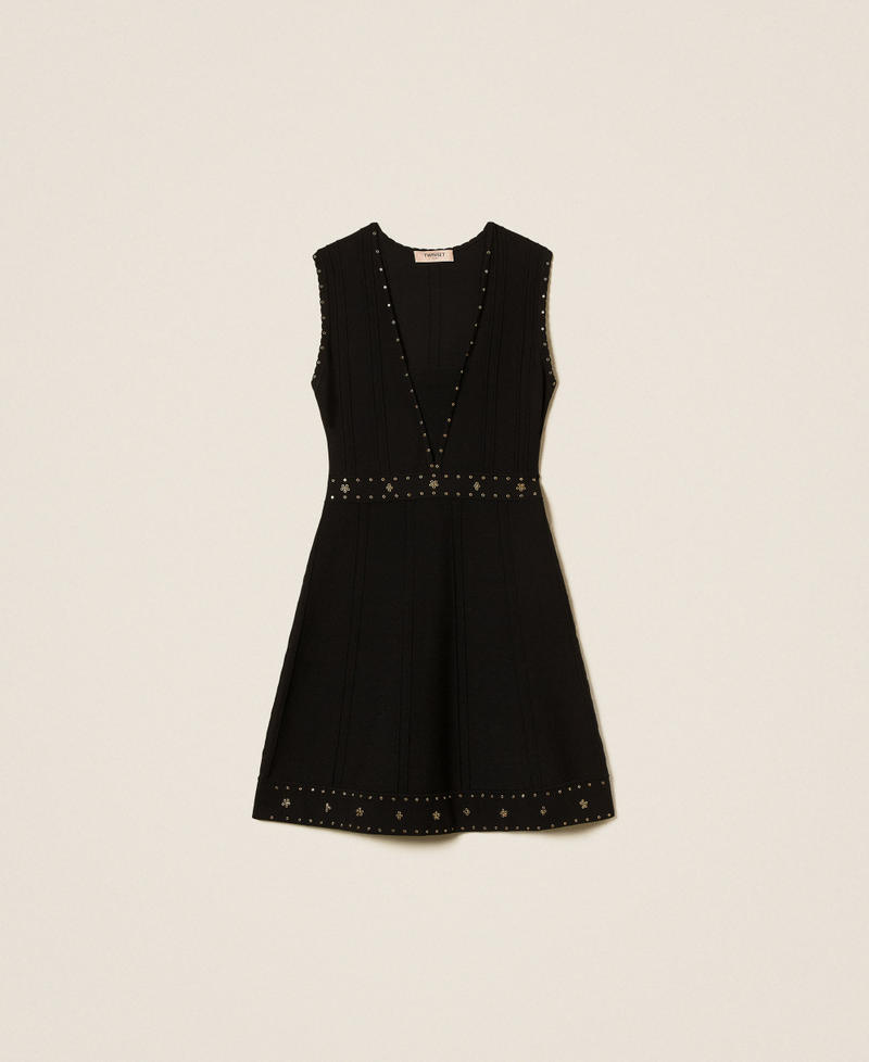 Short knit dress with rhinestones Black Woman 252TP3272_00006_S0