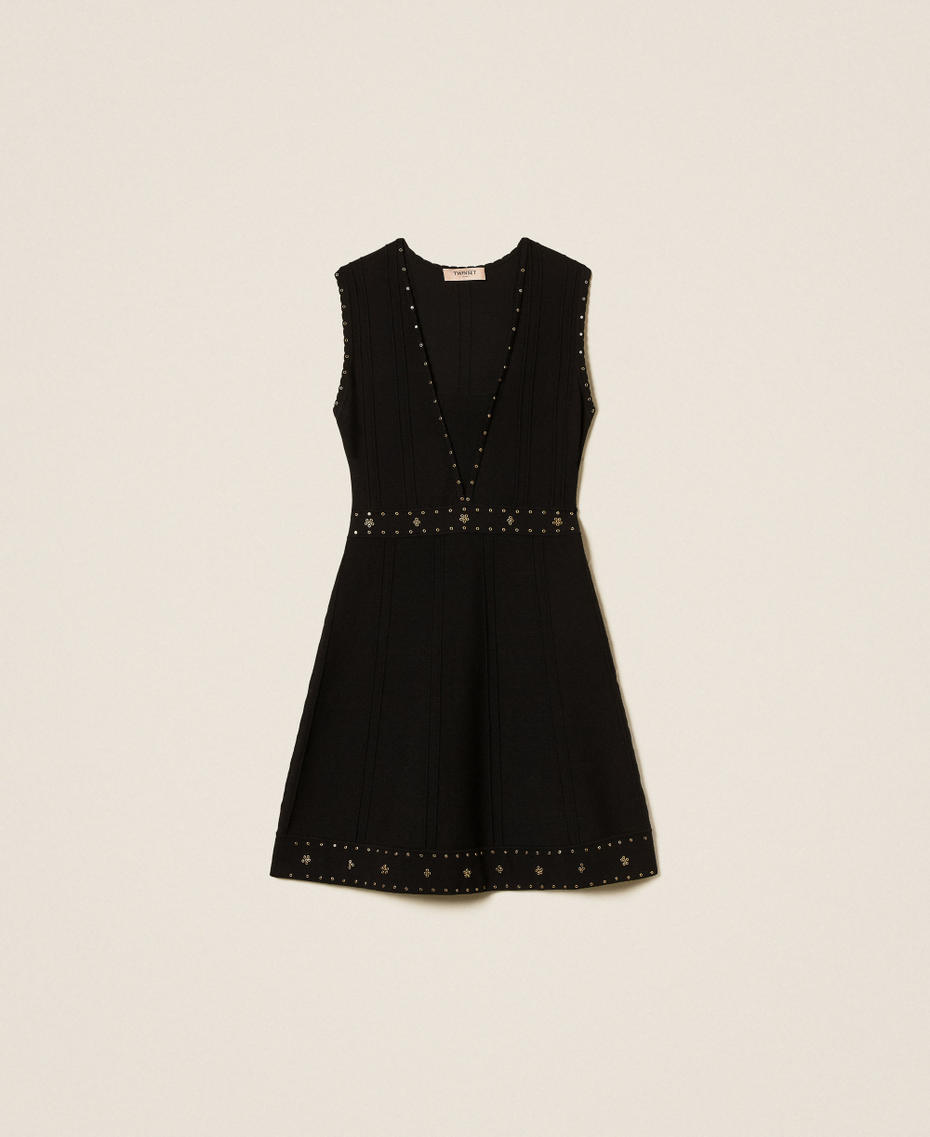 Short knit dress with rhinestones Black Woman 252TP3272_00006_S0