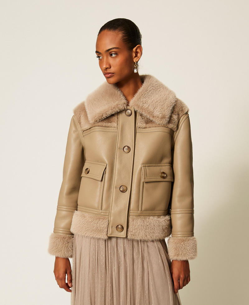 Giacca effetto pelle con faux fur Mastice Donna 262TT2050_00369_04