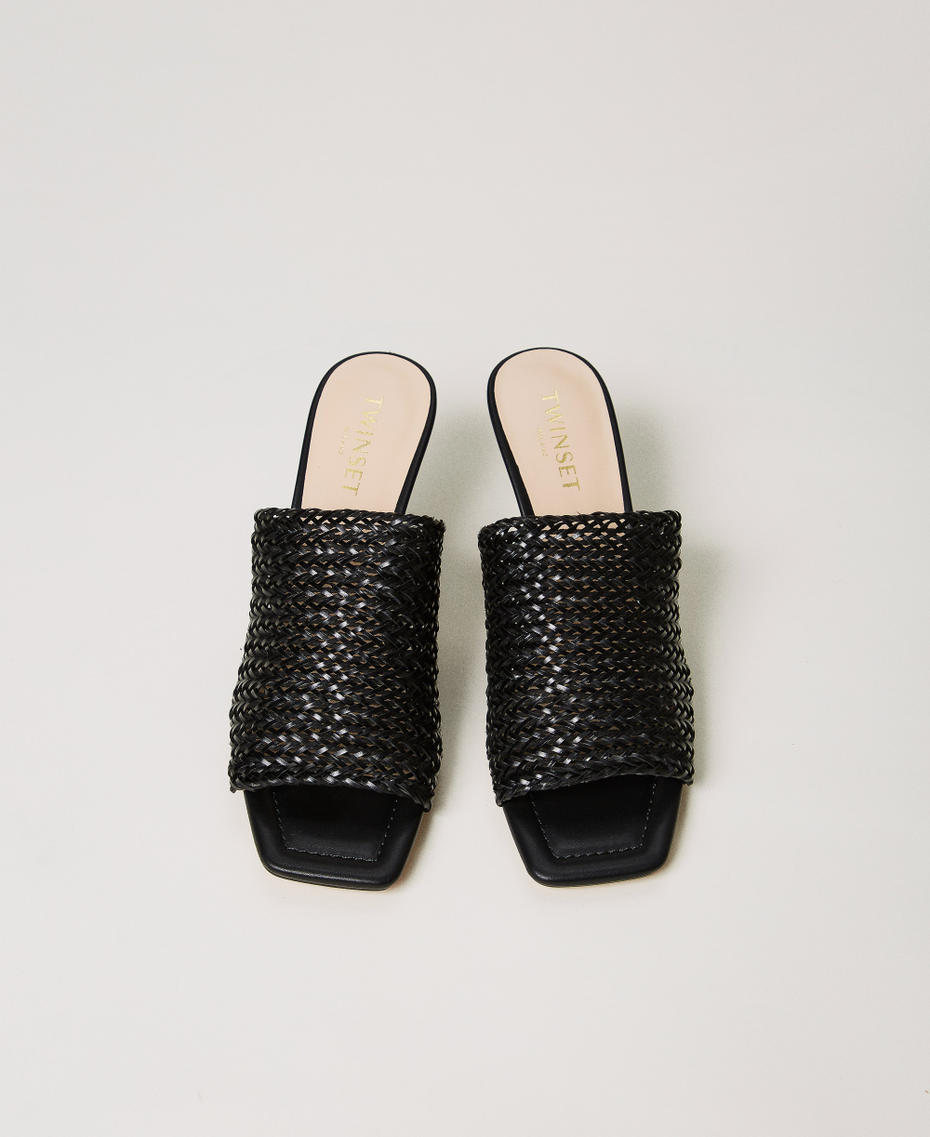 Mule sandals with a woven upper Black Woman 251TGT054_00006_04