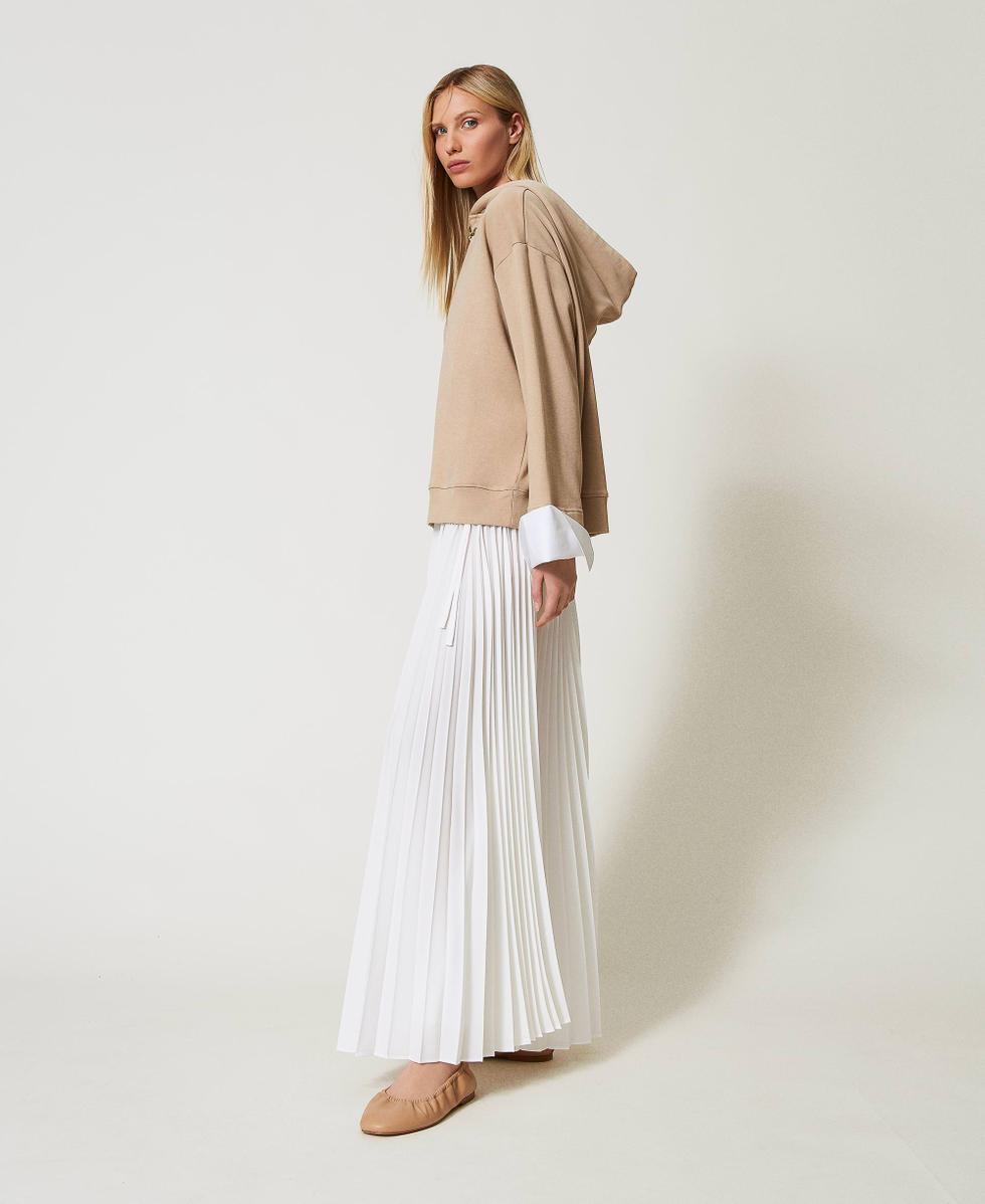 Pleated crêpe de Chine long skirt Mother Of Pearl Woman 251TP2424_00059_02