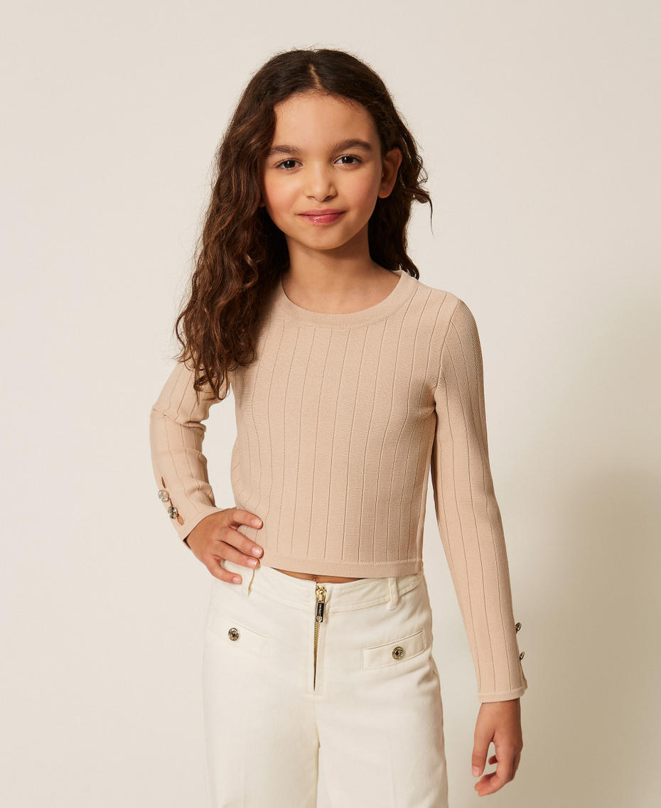 Openwork jumper with buttons Safari Beige Girl 261GJ3Q23_13191_01
