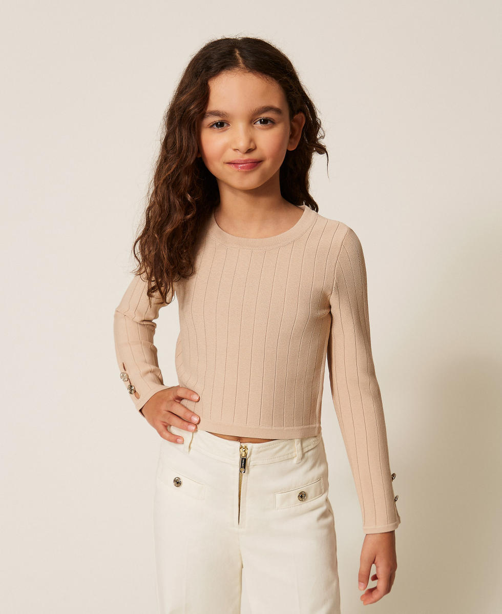 Pull ajour&eacute; avec boutons Beige &laquo;&nbsp;Safari&nbsp;&raquo; Fille 261GJ3Q23_13191_01