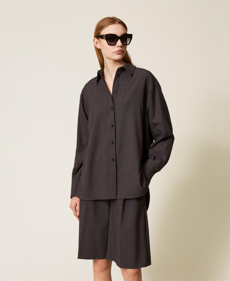Oversized shirt with side slits Charcoal Grey Melange Woman 252TF2040_12840_01