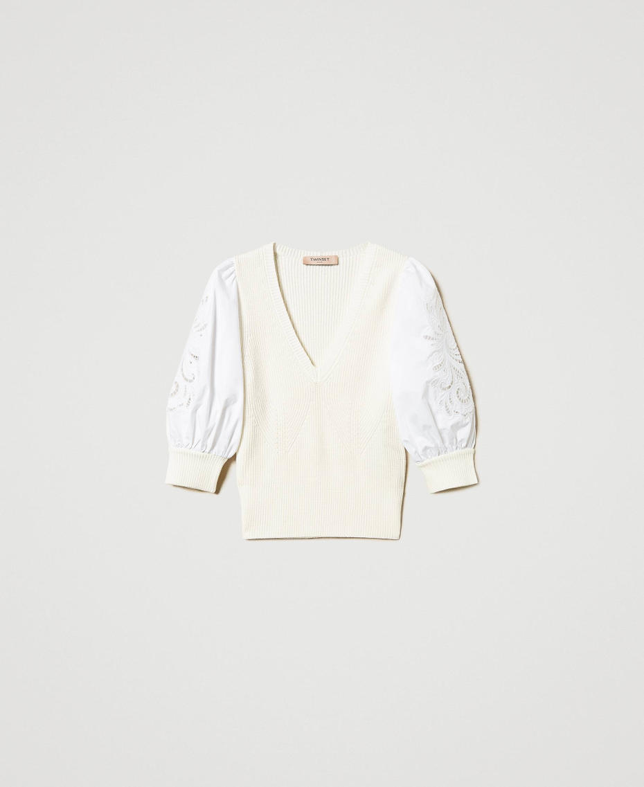Jumper with embroidered sleeves White Snow Woman 251TP3181_00282_S0