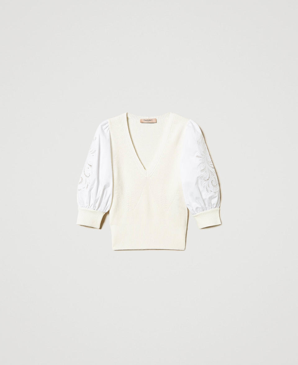 Jumper with embroidered sleeves White Snow Woman 251TP3181_00282_S0