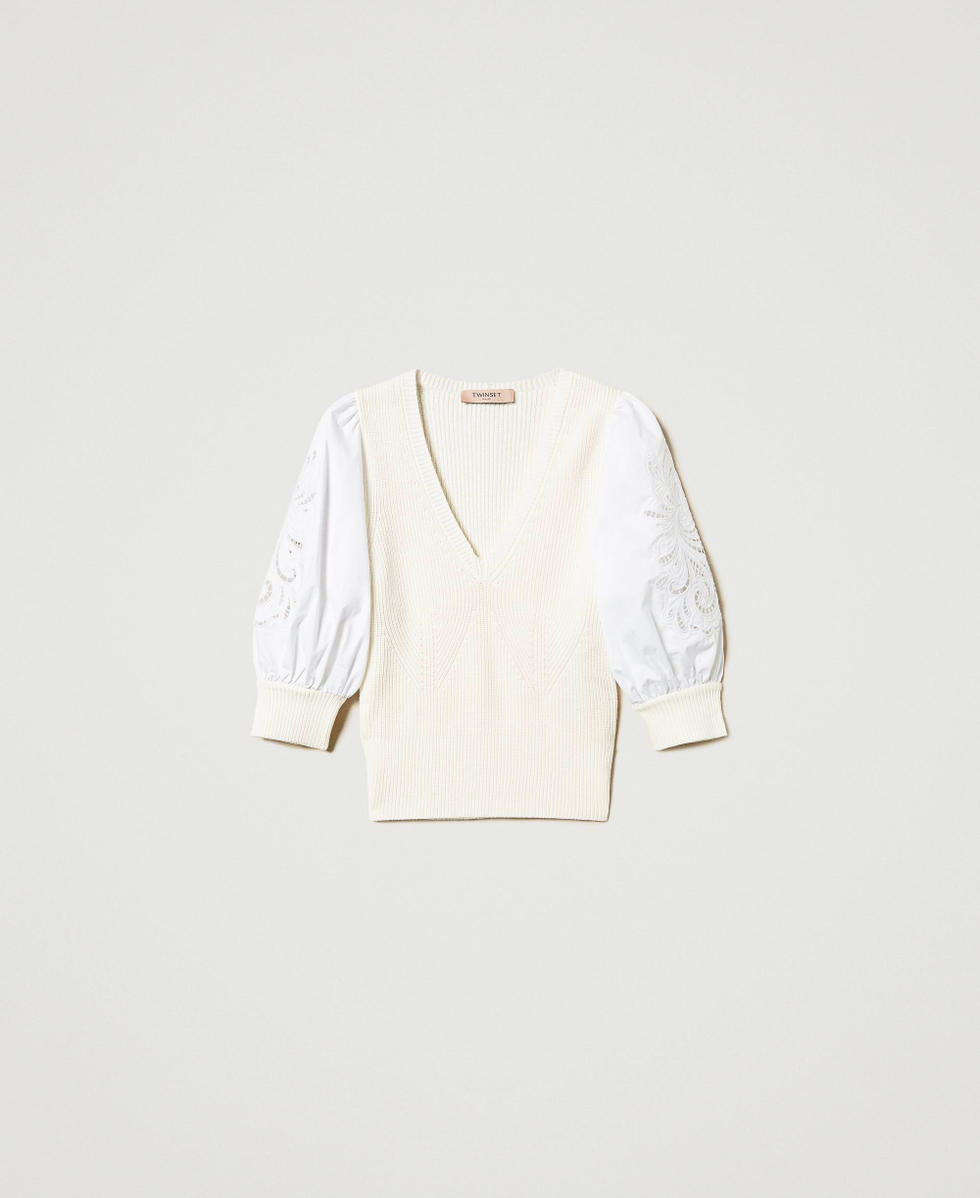Jumper with embroidered sleeves White Snow Woman 251TP3181_00282_S0