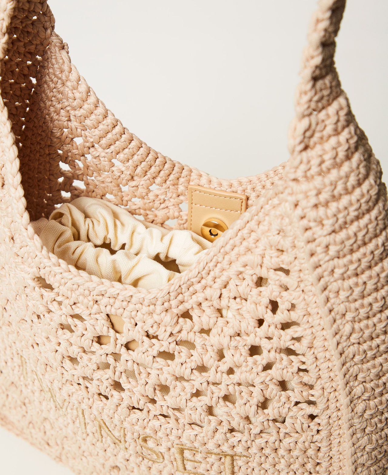 Hobo bag with hand crochet Natural White Woman 251TD8112_00497_04