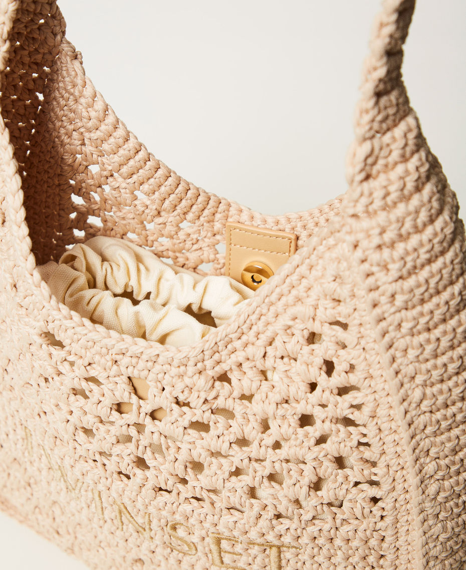 Hobo bag with hand crochet Natural White Woman 251TD8112_00497_04