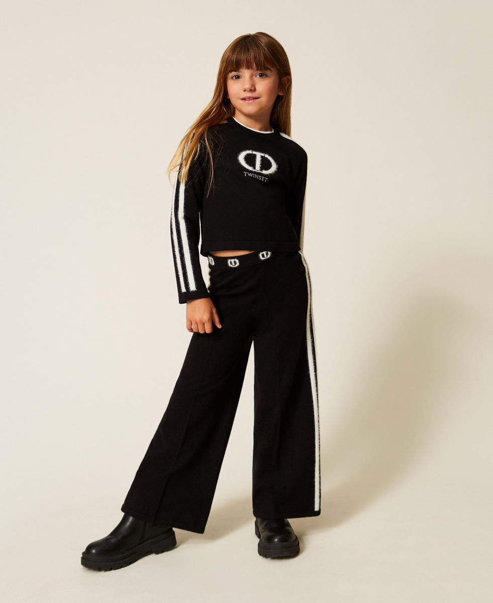 Pull avec logo et pantalon ample Bicolore Noir/Blanc Cass&eacute; Fille 252GJ301A_11656_01