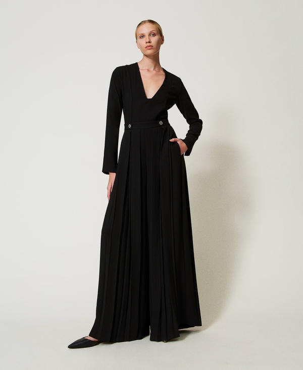 Pleated crêpe jumpsuit with buttons