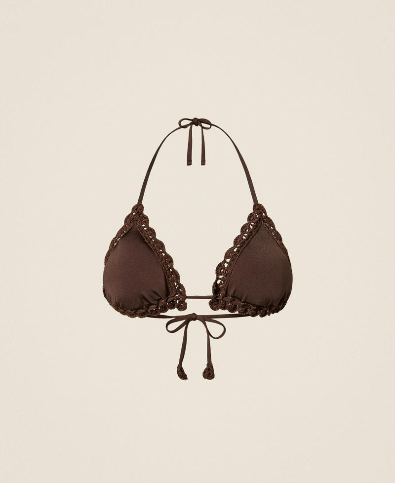 Triangel-Bikinitop mit H&auml;kel-Details Kaffeeschokolade Frau 261LMME22_11946_S0