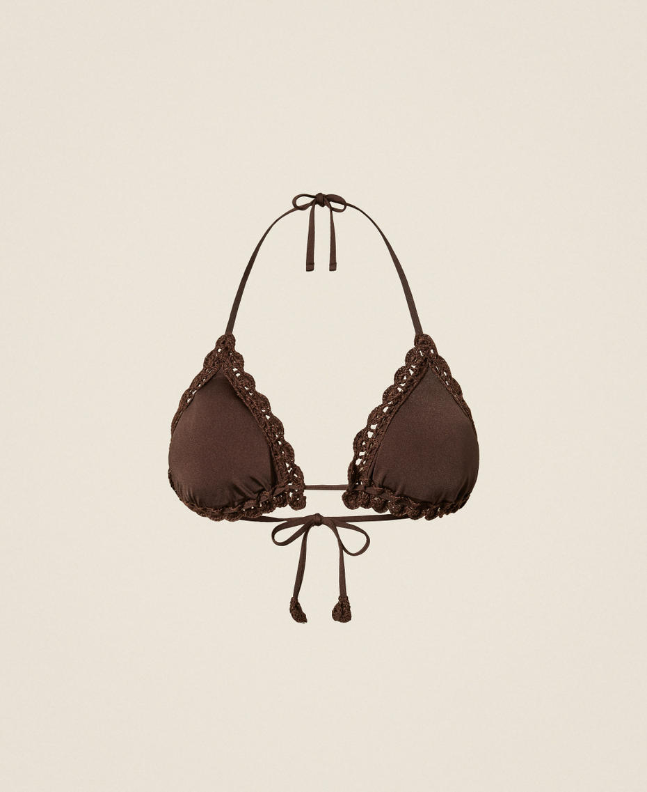 Triangel-Bikinitop mit H&auml;kel-Details Kaffeeschokolade Frau 261LMME22_11946_S0