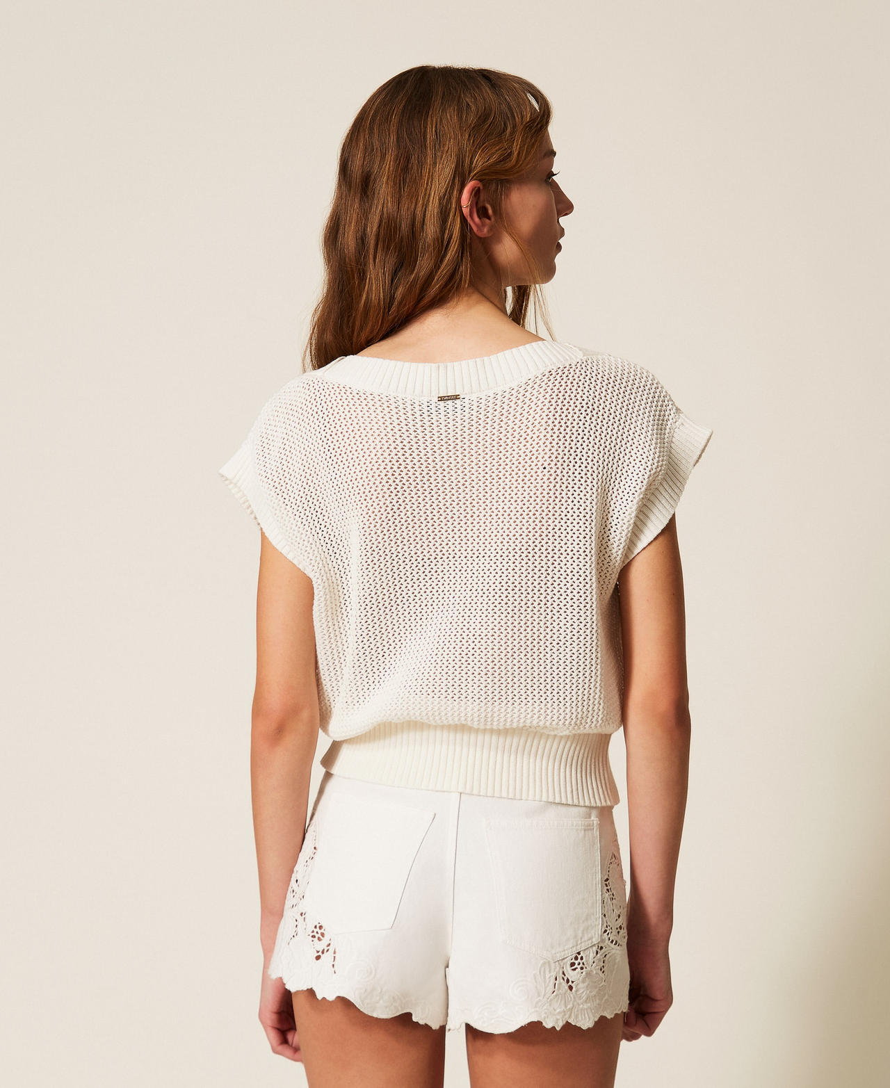 Top en maille florale Beige &laquo;&thinsp;Parchment&thinsp;&raquo; Femme 261TT3310_07222_03