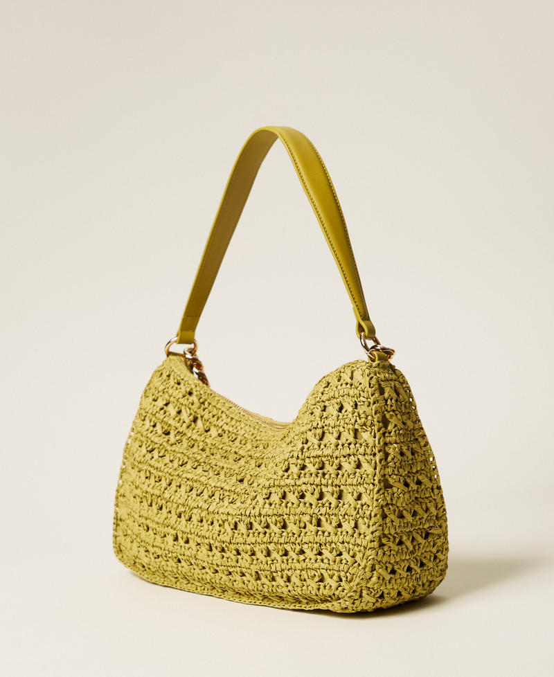Large crocheted raffia Liliane bag Avocado Oil Green Woman 261TD8080_12117_03