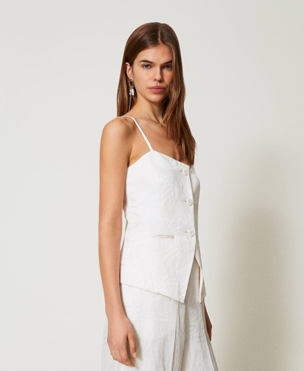 Fitted jacquard satin top White Snow Woman 251TT2174_00282_02