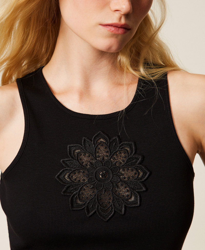 Tank top with floral embroidery Black Woman 261TP2090_00006_04