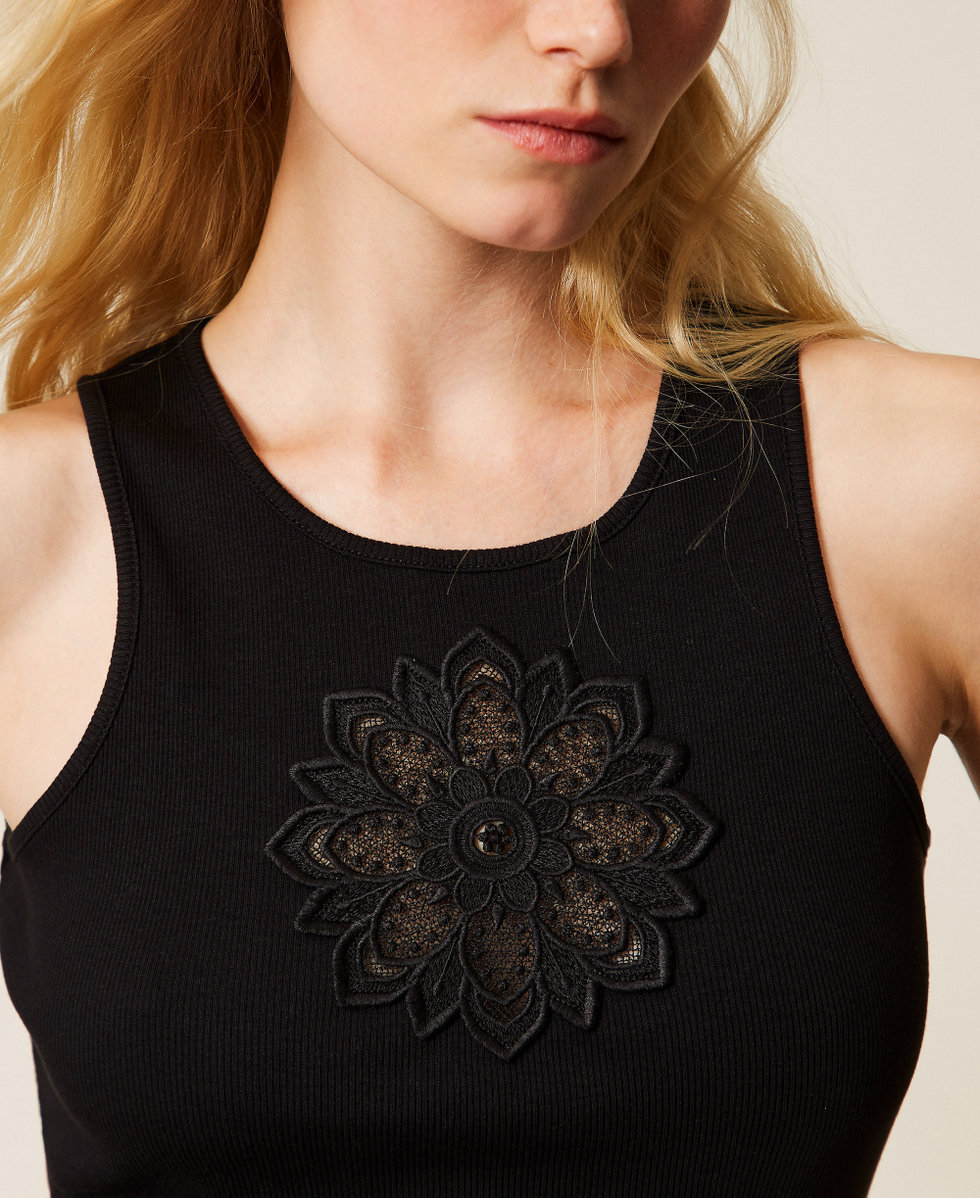 Tank top with floral embroidery Black Woman 261TP2090_00006_04