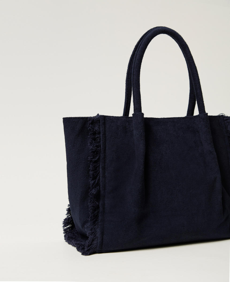 Cabas en &eacute;ponge avec franges Bleu Classique Femme 251LM8AKK_11956_03