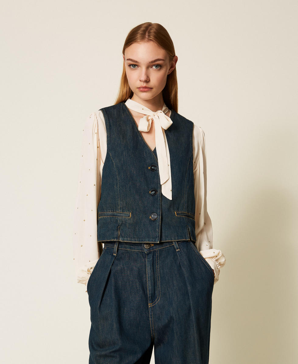 Gilet boxy in jeans Blu "Denim Medio" Donna 252TP2561_01611_01
