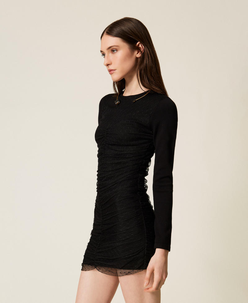 Short knit dress with tulle Black Woman 252TT3261_00006_03