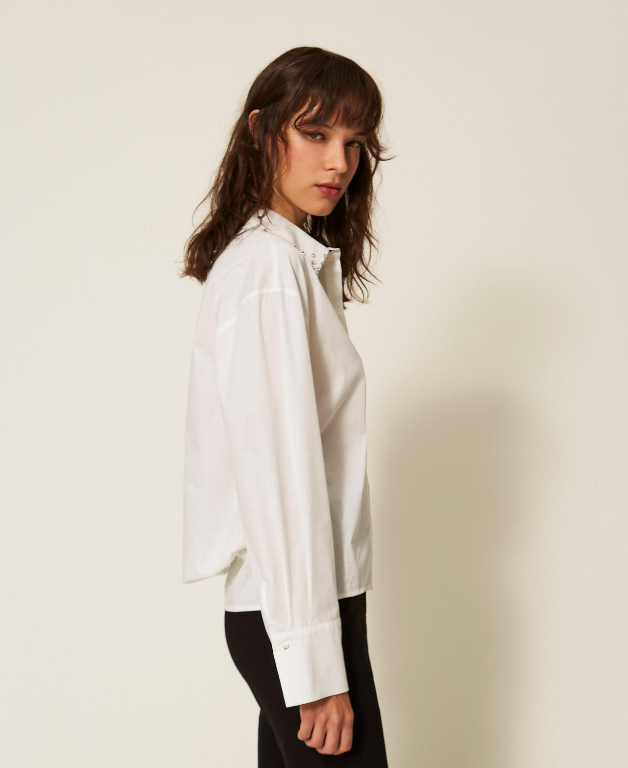 Chemise en popeline avec strass