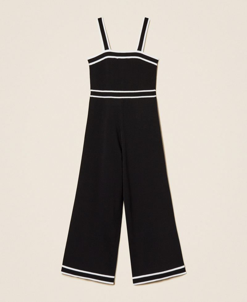 Strick-Jumpsuit mit Bord&uuml;ren Zweifarbig Schwarz / Off White M&auml;dchen 261GJ3072_11656_S1
