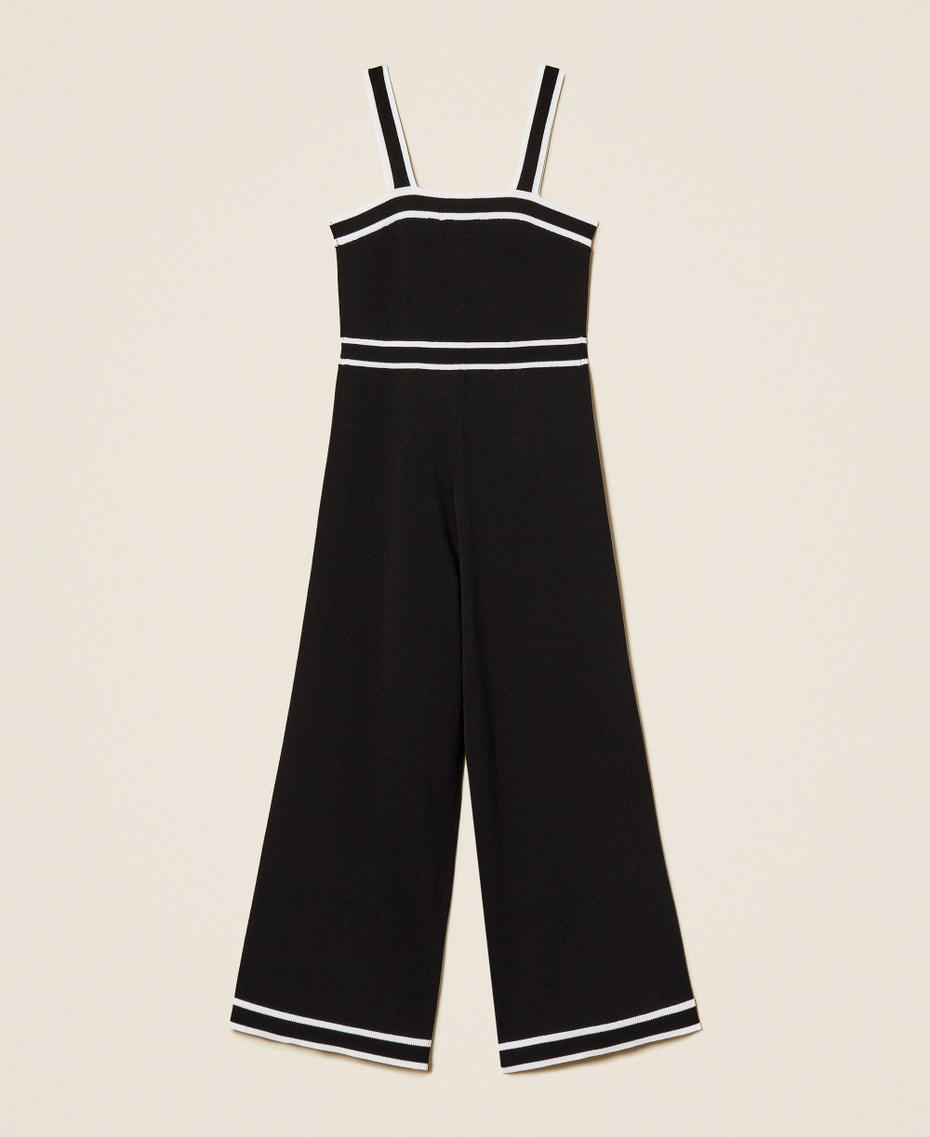 Strick-Jumpsuit mit Bord&uuml;ren Zweifarbig Schwarz / Off White M&auml;dchen 261GJ3072_11656_S1